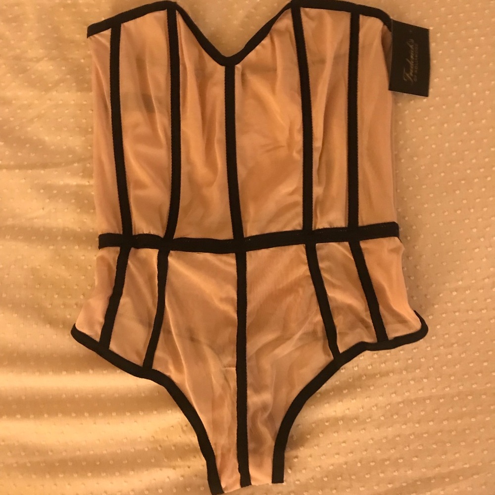 Brand new with tag - Nude ribbed bodysuit with black trim